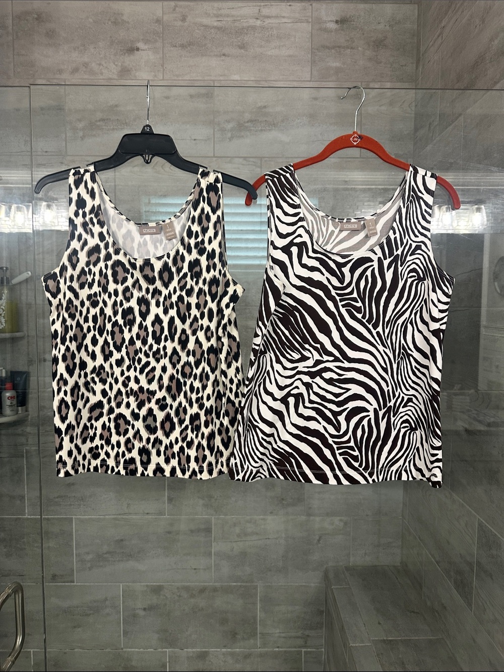 Set of 2 Animal Print Tank Top - Black & White